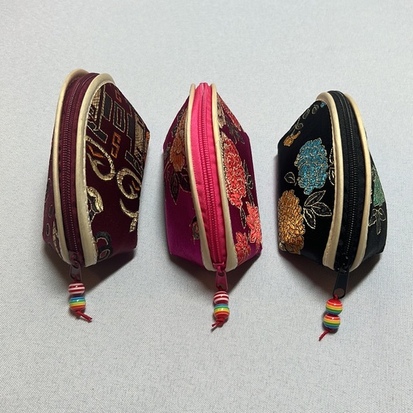 NEW Embroidered Zipper Coin Purse / Jewelry Bag Pack of 3 - Picture 5 of 9